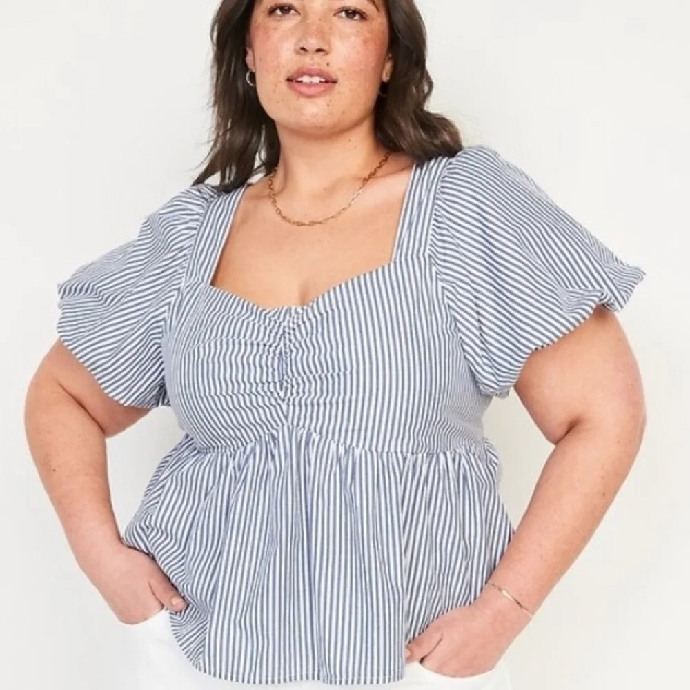 Old Navy | Striped Blue and White Smocked Babydoll Swing Top | Women L